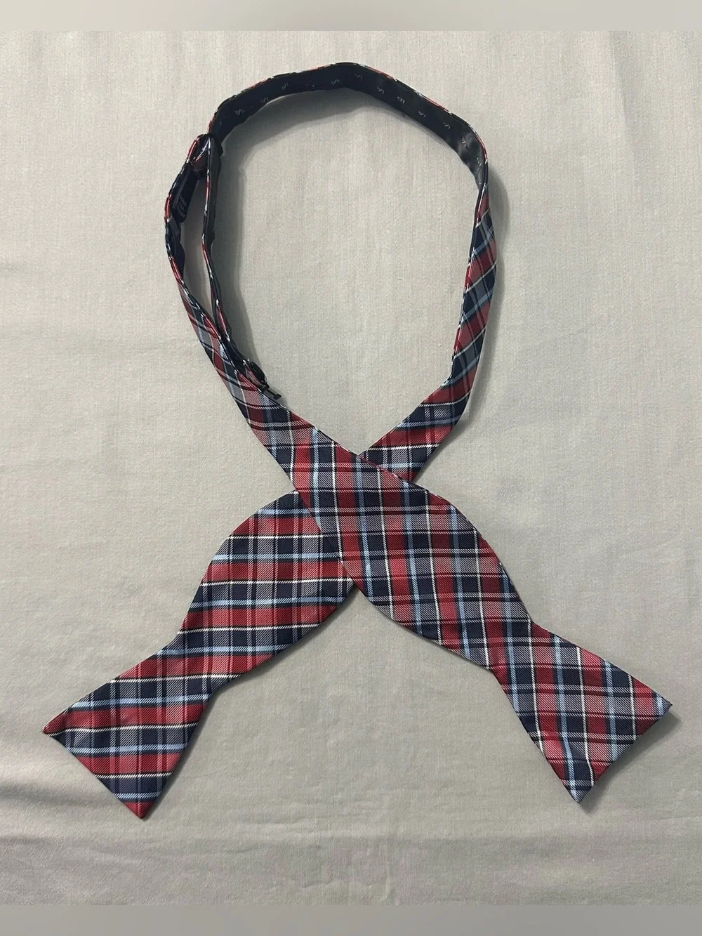 Stafford Tailored Culture Mens Bow Tie Red Navy Blue Light Blue Plaid Adjustable